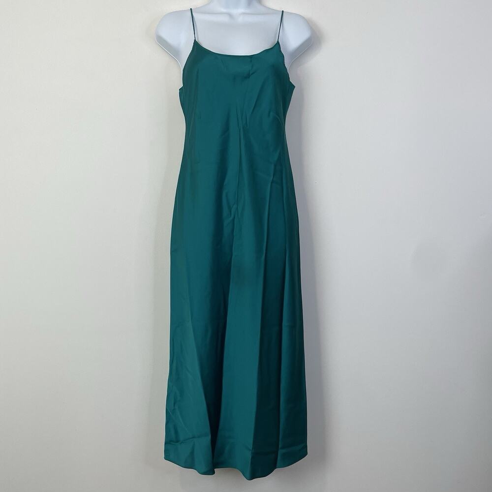 J. Crew Gwyneth Satin Slip Midi Dress Emerald Green Size 00‎ BV496